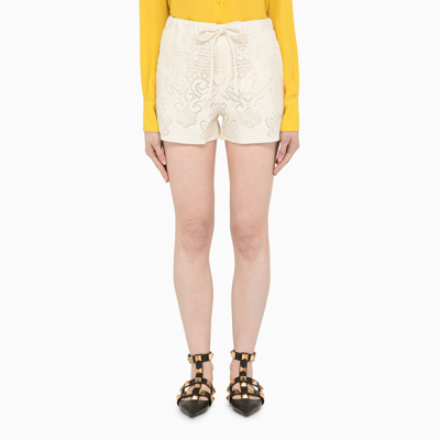 Valentino Cram Shorts In Lace In White