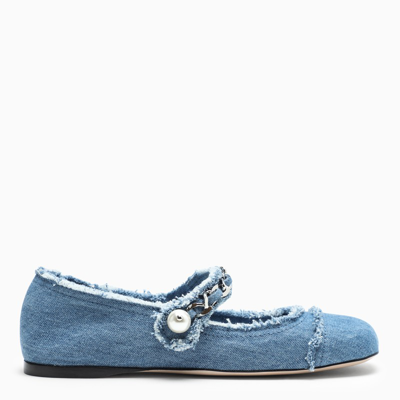 Miu Miu Denim Chain-strap Ballerina Shoes In Blue