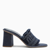 Miu Miu Frayed Denim Logo Mule Sandals In Blue