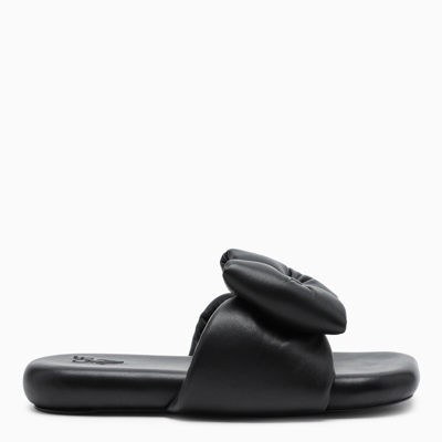 Off-white Black Leather Slippers With Bow