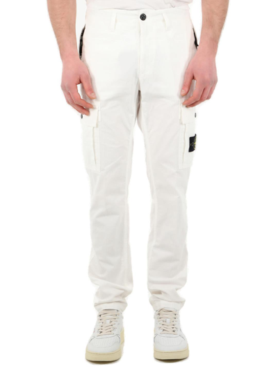 Stone Island Compass-patch Straight-leg Trousers In White