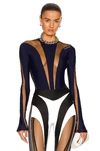 Mugler Illusion Shaping Bodysuit In Midnight Blue & Black