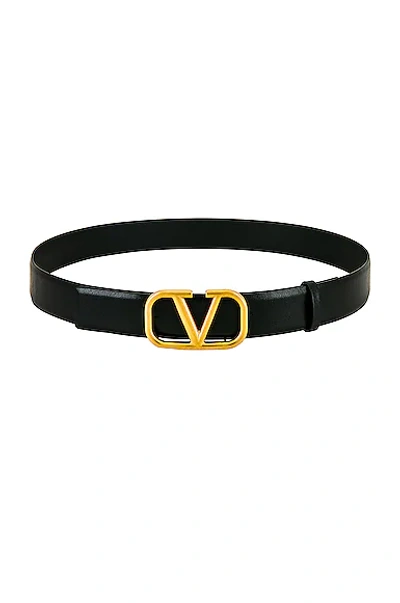 Valentino Garavani Valentino Classic Black Leather Belt With Polished Gold-tone Buckle