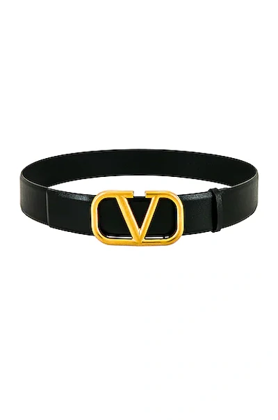 Valentino Garavani Elegant Black Leather Belt With Gold Buckle 30 Mm