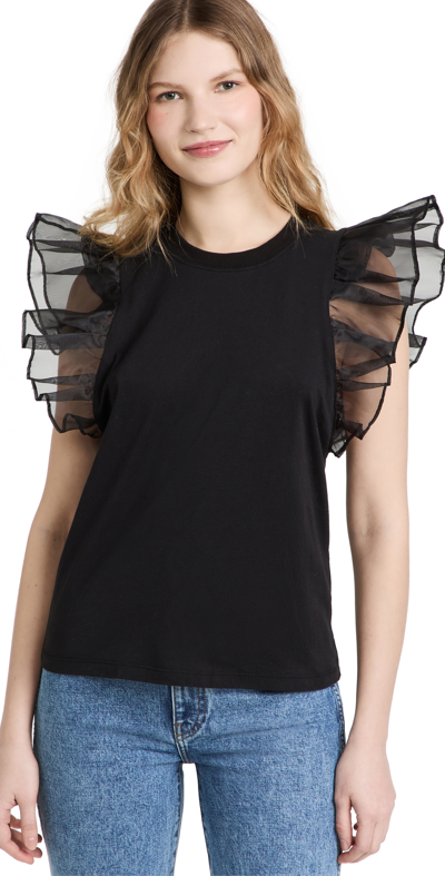 Alice And Olivia Garner Ruffle-sleeve Top In Black
