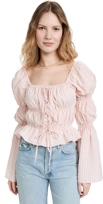 English Factory Front Tie Shirred Puff Sleeve Top In Blush