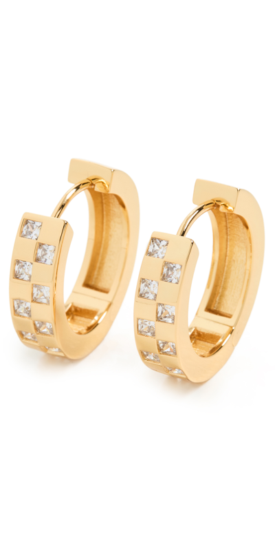 Luv Aj The Checkerboard Pave Hoops In Metallic Gold