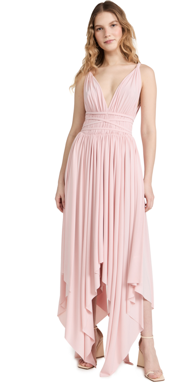 Norma Kamali Goddess V-neck Draped Dress In Blush