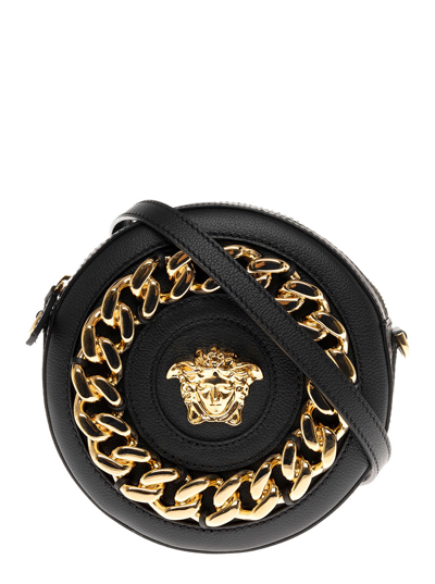 Versace La Medusa Black Leather Crossbody Bag With Chain Detail