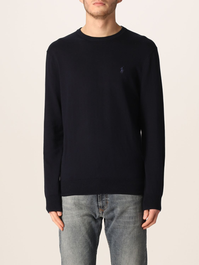 Polo Ralph Lauren Basic Jumper With Embroidered Logo In Blue