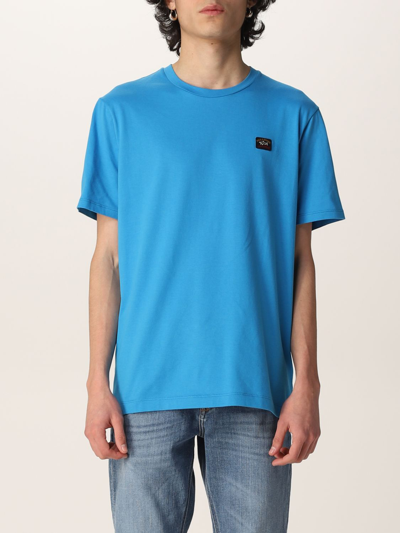 Paul & Shark Cotton T-shirt With Logo Patch In Gnawed Blue