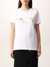 Balmain White Three-button Metallic Logo T-shirt In White
