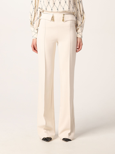 Elisabetta Franchi Trousers In Crepe In Yellow Cream