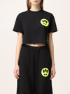 Barrow Woman Black Crop T-shirt With Front And Back Logo Print In Black