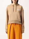 Balmain Cotton Hoodie With Logo In Sand