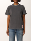 Golden Goose Golden Collection T-shirt In Anthracite Gray With Cabochon Crystals In Charcoal