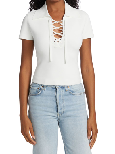 Alice And Olivia Women's Janine Lace-up Polo Top In White