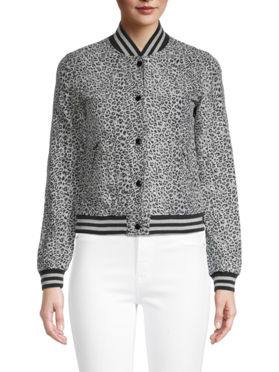 R13 Quilted Leopard-print Washed-silk Bomber Jacket In Grey Leopard