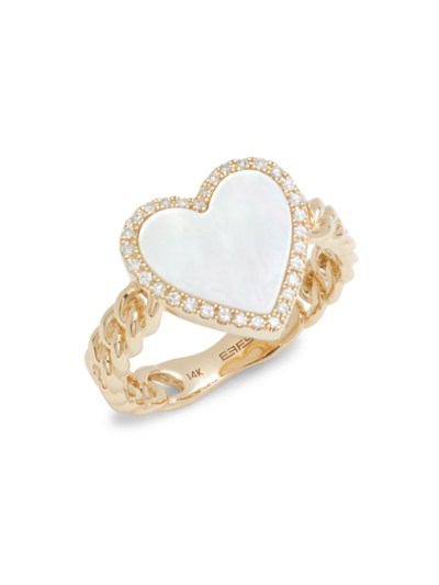 Effy Women's 14k Yellow Gold, Mother Of Pearl & Diamond Heart Ring