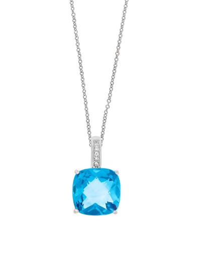 Effy Women's December Blue Topaz & Diamond 14k White Gold Pendant Necklace