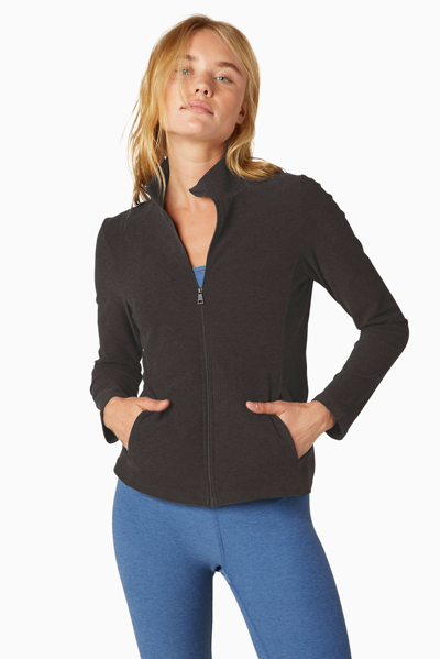 Beyond Yoga On The Go Mockneck Jacket- Darkest Night In Multicolour