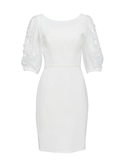 Bcbgmaxazria Lace Puff-sleeve Satin-back Crepe Dress In Off White