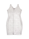 Katiej Nyc Kids' Girl's V-neck Stretch-knit Dress In Silver Foil