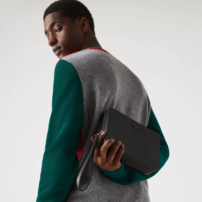 Lacoste Men's Chantaco Piqué Leather Zip Pouch - One Size In Black