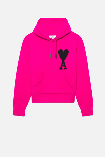 Ami Alexandre Mattiussi Ami De Coeur Knitted Hoodie In Pink | ModeSens