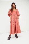 Free People Dahlia Embroidered Maxi Dress In Melon Combo
