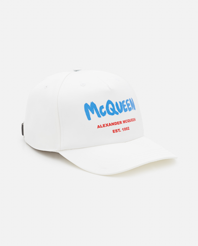 Alexander Mcqueen Branded Graffiti Baseball Cap In White