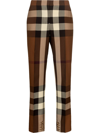 Burberry Aimie格纹羊毛紧身裤 In Brown