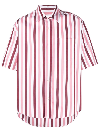 Ami Alexandre Mattiussi White & Pink Organic Cotton Short Sleeve Shirt In Pink &amp; Purple