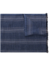 Brunello Cucinelli Stripe-pattern Frayed-edge Scarf In Blau