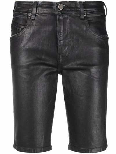 Diesel Wax-coated Five-pocket Shorts In Schwarz
