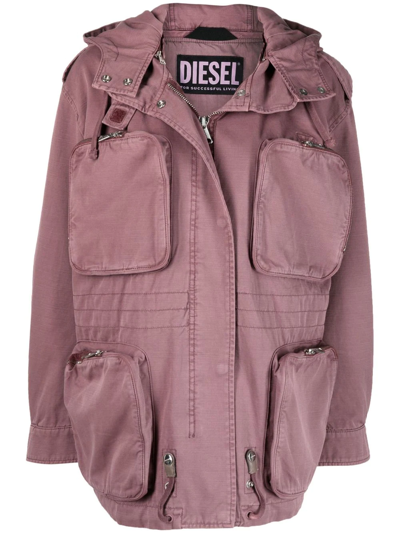 Diesel Cargo-pocket Hooded Jacket In Pink