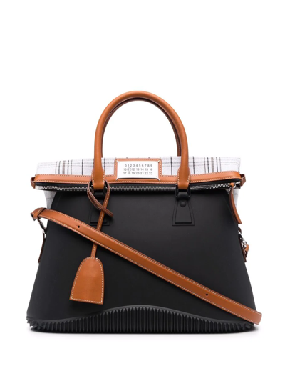 Maison Margiela Check-print Panel Tote Bag In Schwarz