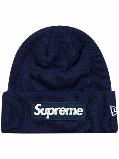 Supreme X New Era Box Logo Beanie In Blau