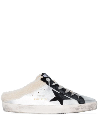 Golden Goose Silver Super-star Sabot Leather Sneakers
