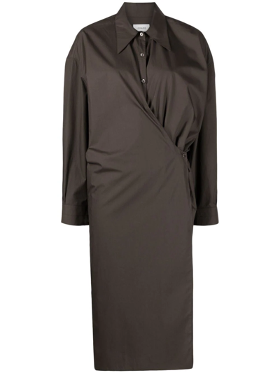 Lemaire Draped-detail Shirt Dress In Brown