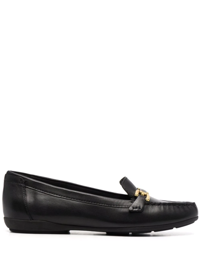 Geox Annytah Leather Moc-toe Loafers In Black