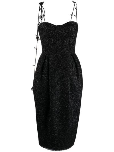 Rosie Assoulin Bustino Metallic Cotton-blend Midi Dress In Black