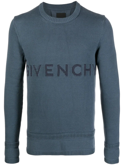 Givenchy Intarsia Logo Cotton Sweater In Blue