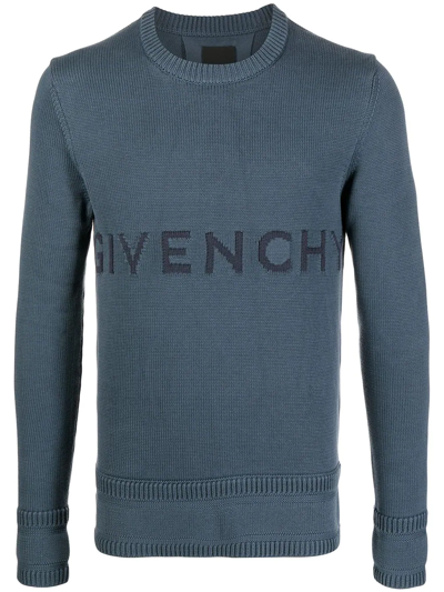 Givenchy Intarsia Logo Cotton Sweater In Blue ModeSens