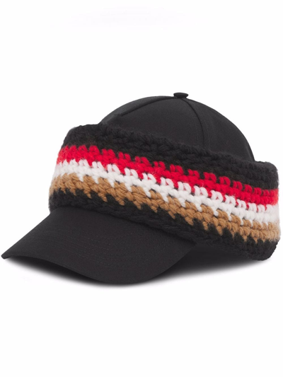 Burberry Cotton Baseball Cap With Crochet Inserts In Black
