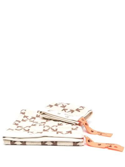 Off-white Arrows Pattern Towel Set In Nude