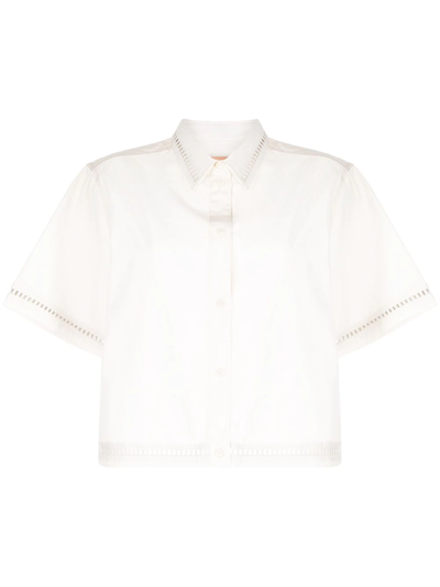 Yves Salomon Cropped Shortsleeved Shirt In White