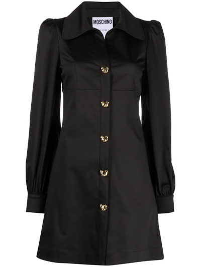 Moschino Shirt Dress With Teddy Bear Buttons In Black