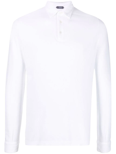 Zanone Long-sleeved Cotton Polo Shirt In White