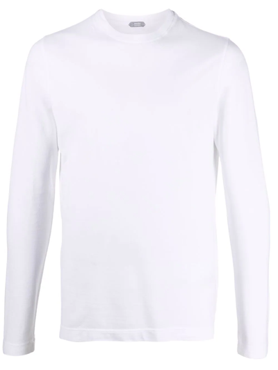 Zanone Long-sleeved Cotton T-shirt In White
